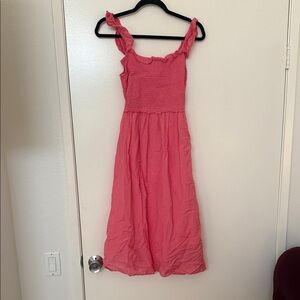 Aritzia Wilfred Pink Smocked Maxi Dress with Ruffled Straps